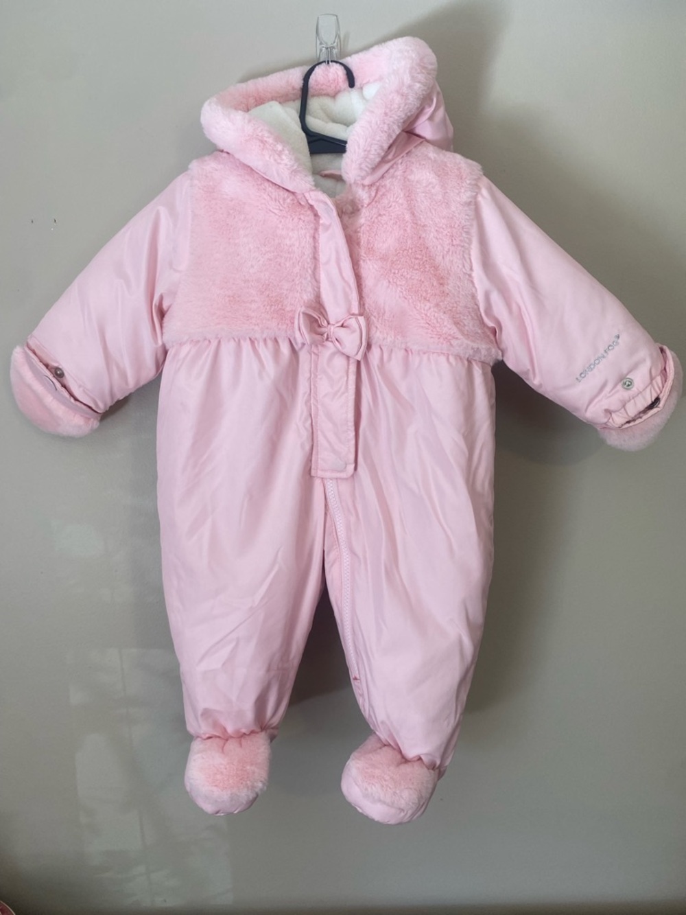 London Fog Pink Fuzzy Hooded Infant Snowsuit